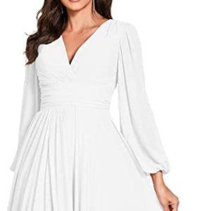 NWOT BeautBoy Chiffon V-Neck Bridesmaid Dress with Slit Long Sleeves - Size 8